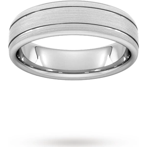Goldsmiths 6mm Traditional Court Standard Matt Finish With Double Grooves Wedding Ring In Platinum - Ring Size U