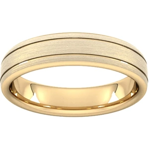Goldsmiths 5mm D Shape Standard Matt Finish With Double Grooves Wedding Ring In 18 Carat Yellow Gold - Ring Size R