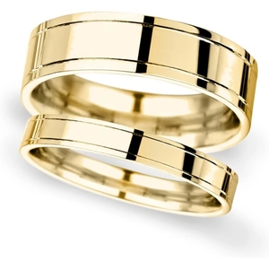 Goldsmiths 6mm D Shape Standard Polished Finish With Grooves Wedding Ring In 9 Carat Yellow Gold - Ring Size J
