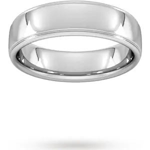 Goldsmiths 6mm D Shape Heavy Polished Finish With Grooves Wedding Ring In Platinum - Ring Size G