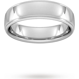 Goldsmiths 6mm D Shape Heavy Polished Finish With Grooves Wedding Ring In Platinum - Ring Size T