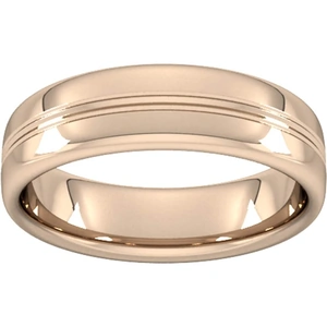 Goldsmiths 6mm Slight Court Extra Heavy Grooved Polished Finish Wedding Ring In 9 Carat Rose Gold - Ring Size R
