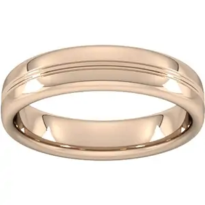 Goldsmiths 5mm Slight Court Heavy Grooved Polished Finish Wedding Ring In 18 Carat Rose Gold - Ring Size J