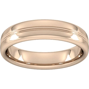 Goldsmiths 5mm Slight Court Heavy Grooved Polished Finish Wedding Ring In 18 Carat Rose Gold - Ring Size T
