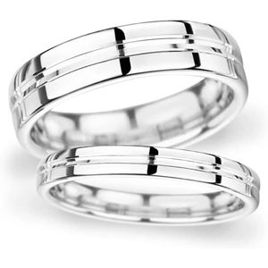 Goldsmiths 5mm Flat Court Heavy Grooved Polished Finish Wedding Ring In 18 Carat White Gold - Ring Size U