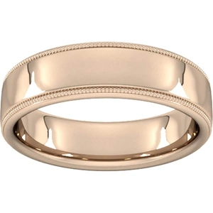 Goldsmiths 6mm Slight Court Standard Milgrain Edge Wedding Ring In 18 Carat Rose Gold - Ring Size V