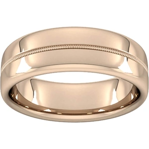 Goldsmiths 7mm Flat Court Heavy Milgrain Centre Wedding Ring In 9 Carat Rose Gold - Ring Size P