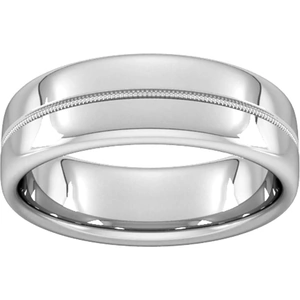 Goldsmiths 8mm D Shape Heavy Milgrain Centre Wedding Ring In Platinum - Ring Size P