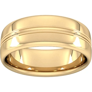 Goldsmiths 8mm Slight Court Standard Grooved Polished Finish Wedding Ring In 9 Carat Yellow Gold - Ring Size R