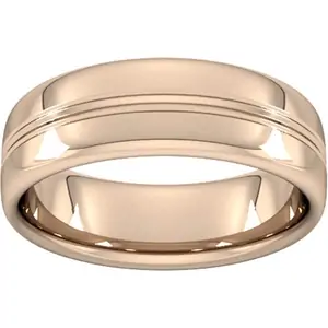Goldsmiths 7mm Slight Court Heavy Grooved Polished Finish Wedding Ring In 9 Carat Rose Gold - Ring Size Y
