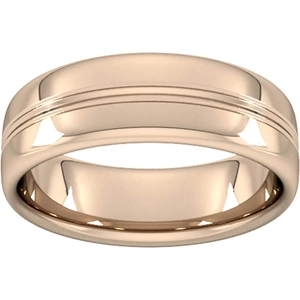 Goldsmiths 7mm Slight Court Heavy Grooved Polished Finish Wedding Ring In 18 Carat Rose Gold - Ring Size T