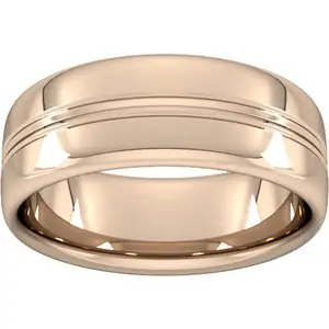 Goldsmiths 8mm Slight Court Heavy Grooved Polished Finish Wedding Ring In 18 Carat Rose Gold - Ring Size I