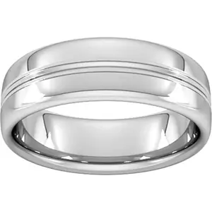 Goldsmiths 7mm Slight Court Standard Grooved Polished Finish Wedding Ring In Platinum - Ring Size O