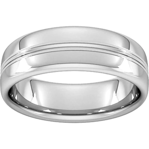 Goldsmiths 7mm Slight Court Standard Grooved Polished Finish Wedding Ring In Platinum - Ring Size R