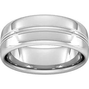 Goldsmiths 8mm Slight Court Standard Grooved Polished Finish Wedding Ring In Platinum - Ring Size L