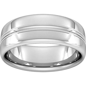 Goldsmiths 8mm Slight Court Standard Grooved Polished Finish Wedding Ring In Platinum - Ring Size S