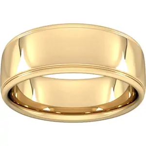 Goldsmiths 8mm Slight Court Heavy Polished Finish With Grooves Wedding Ring In 9 Carat Yellow Gold - Ring Size M