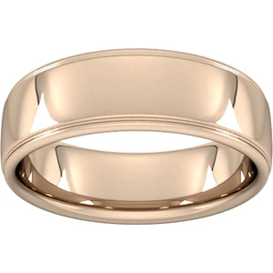 Goldsmiths 7mm Slight Court Extra Heavy Polished Finish With Grooves Wedding Ring In 9 Carat Rose Gold - Ring Size R