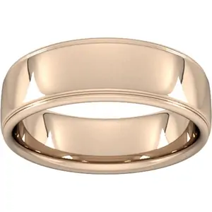 Goldsmiths 7mm Slight Court Extra Heavy Polished Finish With Grooves Wedding Ring In 18 Carat Rose Gold - Ring Size K