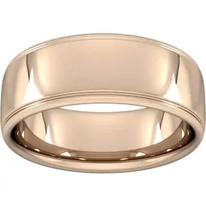 Goldsmiths 8mm Slight Court Extra Heavy Polished Finish With Grooves Wedding Ring In 18 Carat Rose Gold - Ring Size J