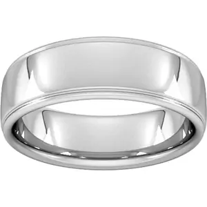 Goldsmiths 7mm Slight Court Heavy Polished Finish With Grooves Wedding Ring In Platinum - Ring Size H