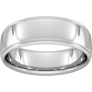 Goldsmiths 7mm Slight Court Heavy Polished Finish With Grooves Wedding Ring In Platinum - Ring Size V