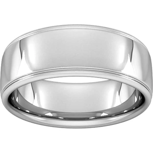 Goldsmiths 8mm D Shape Heavy Polished Finish With Grooves Wedding Ring In 9 Carat White Gold - Ring Size P