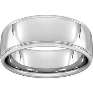 Goldsmiths 8mm D Shape Heavy Polished Finish With Grooves Wedding Ring In Platinum - Ring Size L