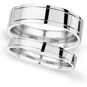 Goldsmiths 8mm D Shape Standard Polished Finish With Grooves Wedding Ring In 950 Palladium - Ring Size O