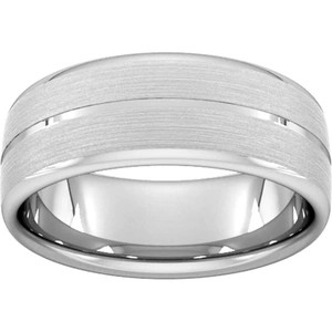 Goldsmiths 8mm Slight Court Standard Centre Groove With Chamfered Edge Wedding Ring In 9 Carat White Gold - Ring Size T
