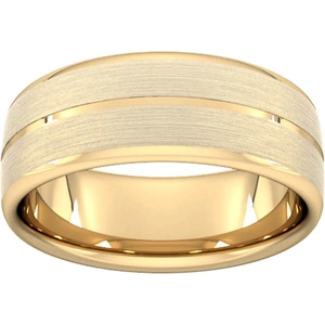 Goldsmiths 8mm Slight Court Extra Heavy Centre Groove With Chamfered Edge Wedding Ring In 9 Carat Yellow Gold - Ring Size T