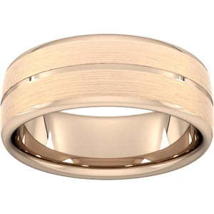 Goldsmiths 8mm Slight Court Standard Centre Groove With Chamfered Edge Wedding Ring In 9 Carat Rose Gold - Ring Size T