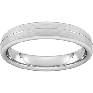 Goldsmiths 4mm Slight Court Heavy Centre Groove With Chamfered Edge Wedding Ring In 18 Carat White Gold - Ring Size T