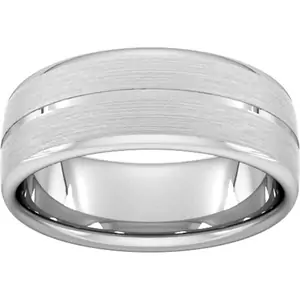 Goldsmiths 8mm Slight Court Standard Centre Groove With Chamfered Edge Wedding Ring In 950 Palladium - Ring Size J