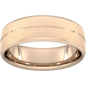 Goldsmiths 7mm Flat Court Heavy Centre Groove With Chamfered Edge Wedding Ring In 9 Carat Rose Gold - Ring Size T