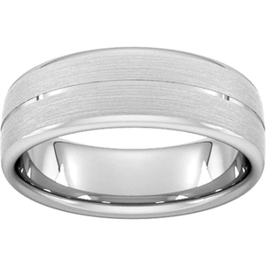 Goldsmiths 7mm Flat Court Heavy Centre Groove With Chamfered Edge Wedding Ring In Platinum - Ring Size P
