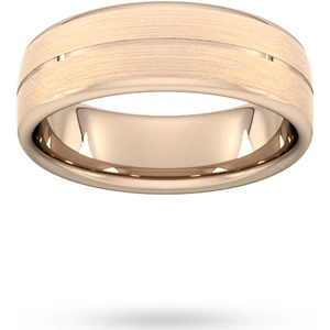 Goldsmiths 7mm Traditional Court Standard Centre Groove With Chamfered Edge Wedding Ring In 9 Carat Rose Gold - Ring Size T