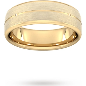 Goldsmiths 7mm Traditional Court Heavy Centre Groove With Chamfered Edge Wedding Ring In 18 Carat Yellow Gold - Ring Size T
