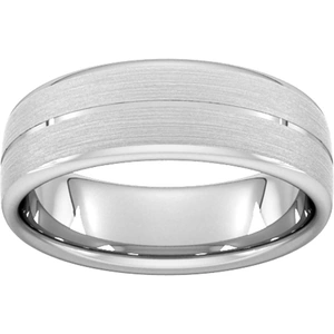 Goldsmiths 7mm Traditional Court Standard Centre Groove With Chamfered Edge Wedding Ring In Platinum - Ring Size S