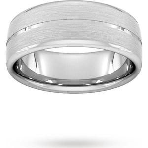 Goldsmiths 8mm D Shape Heavy Centre Groove With Chamfered Edge Wedding Ring In 950 Palladium - Ring Size T