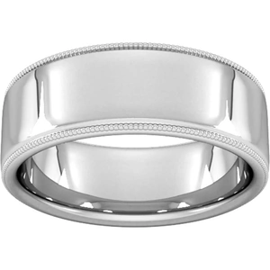 Goldsmiths 8mm Slight Court Standard Milgrain Edge Wedding Ring In 9 Carat White Gold - Ring Size T