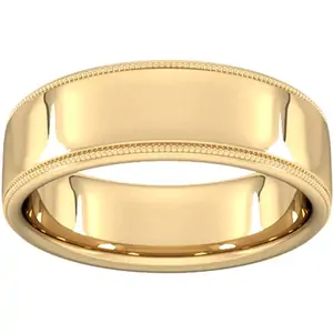 Goldsmiths 7mm Slight Court Standard Milgrain Edge Wedding Ring In 9 Carat Yellow Gold - Ring Size W