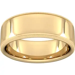 Goldsmiths 8mm Slight Court Standard Milgrain Edge Wedding Ring In 9 Carat Yellow Gold - Ring Size J