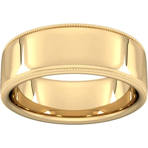 Goldsmiths 8mm Slight Court Standard Milgrain Edge Wedding Ring In 9 Carat Yellow Gold - Ring Size T