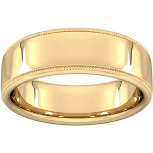 Goldsmiths 7mm Slight Court Heavy Milgrain Edge Wedding Ring In 9 Carat Yellow Gold - Ring Size T