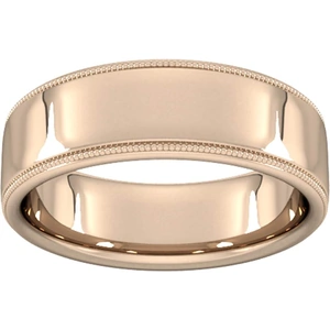 Goldsmiths 7mm Slight Court Standard Milgrain Edge Wedding Ring In 9 Carat Rose Gold - Ring Size T