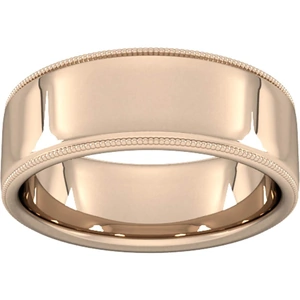 Goldsmiths 8mm Slight Court Standard Milgrain Edge Wedding Ring In 18 Carat Rose Gold - Ring Size T