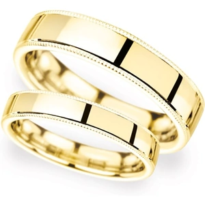 Goldsmiths 7mm Flat Court Heavy Milgrain Edge Wedding Ring In 18 Carat Yellow Gold - Ring Size T