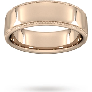 Goldsmiths 7mm Traditional Court Standard Milgrain Edge Wedding Ring In 9 Carat Rose Gold - Ring Size R