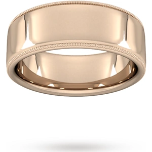 Goldsmiths 8mm Traditional Court Standard Milgrain Edge Wedding Ring In 9 Carat Rose Gold - Ring Size T